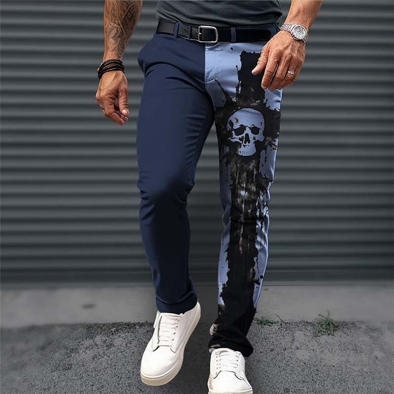 Skull Punk Business Men's 3D Print Dress Pants Pants Trousers Outdoor Daily Wear Streetwear Polyester Black White Navy Blue S M L Medium Waist Elasticity Pants2