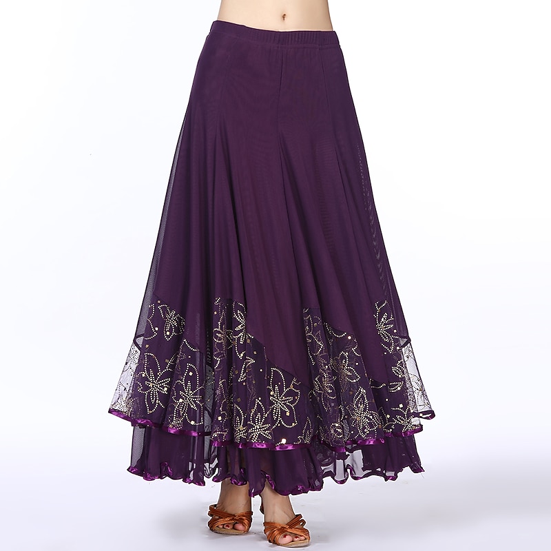 Ballroom Dance Skirts Printing Pure Color Ruffle Women's Performance Training Sleeveless High Polyester4