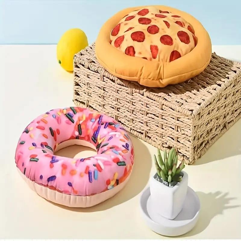 1pc Pizza Design Pet Grinding Teeth Squeaky Plush Toy Durable Chew Toy For Dog Interactive Supply4