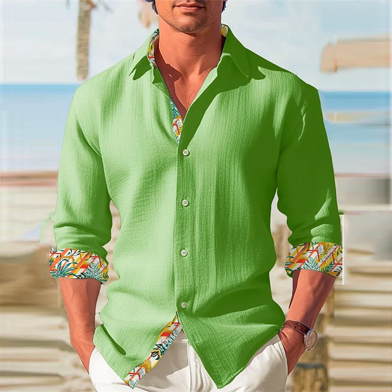 Men's Floral Tropical Flowers Shirt Summer Hawaiian Shirt Aloha Shirt Long Sleeve Shirt Turndown Casual Daily Wear Going out Weekend White Green Khaki S M L