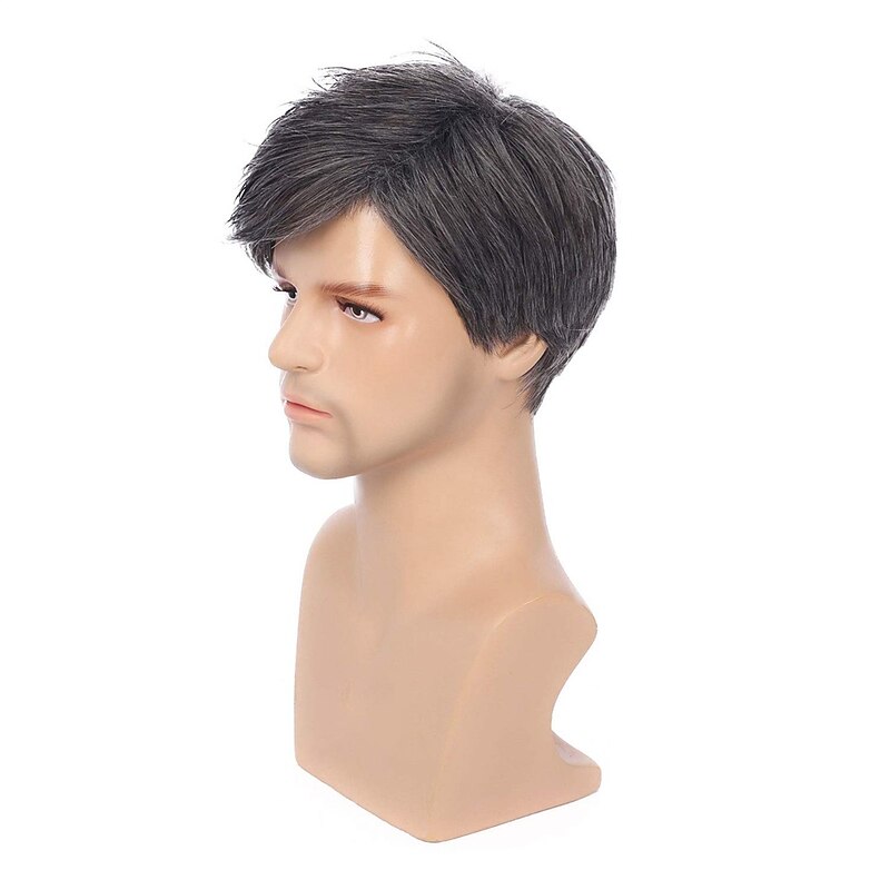Mens Gray Wig Short Layered Natural Synthetic Heat Resistant Halloween Cosplay Costume Wig with Wig Cap4