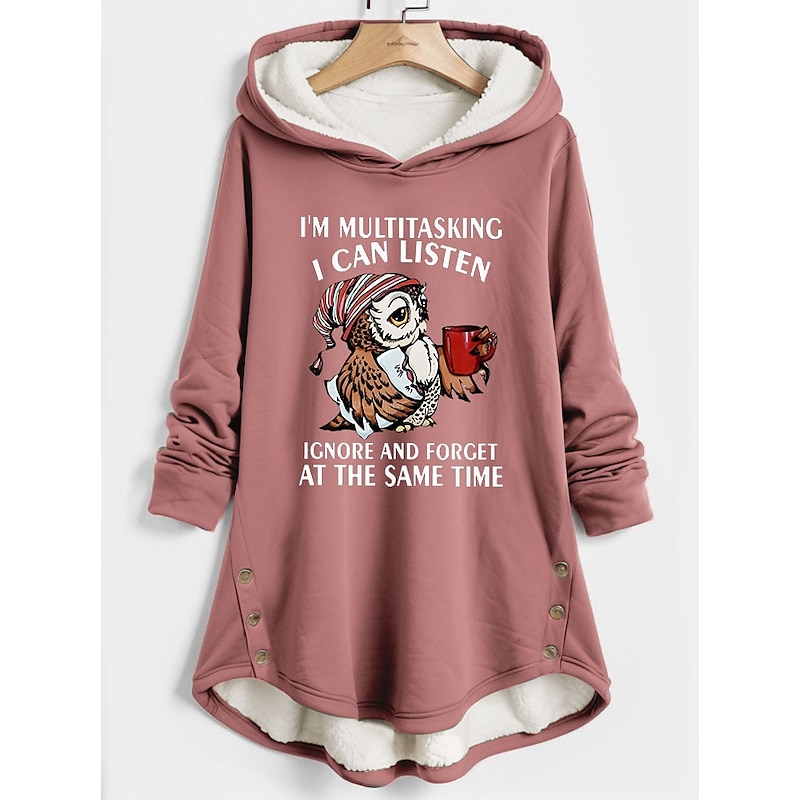Women's Hoodie Sweatshirt Pullover Fleece Lined Warm Pajamas Sherpa Animal Letter Street Casual Print Warm Funny Comfrt Long Sleeve Top Micro-elastic Fall Winter Comfrt Breathable Soft Fabric