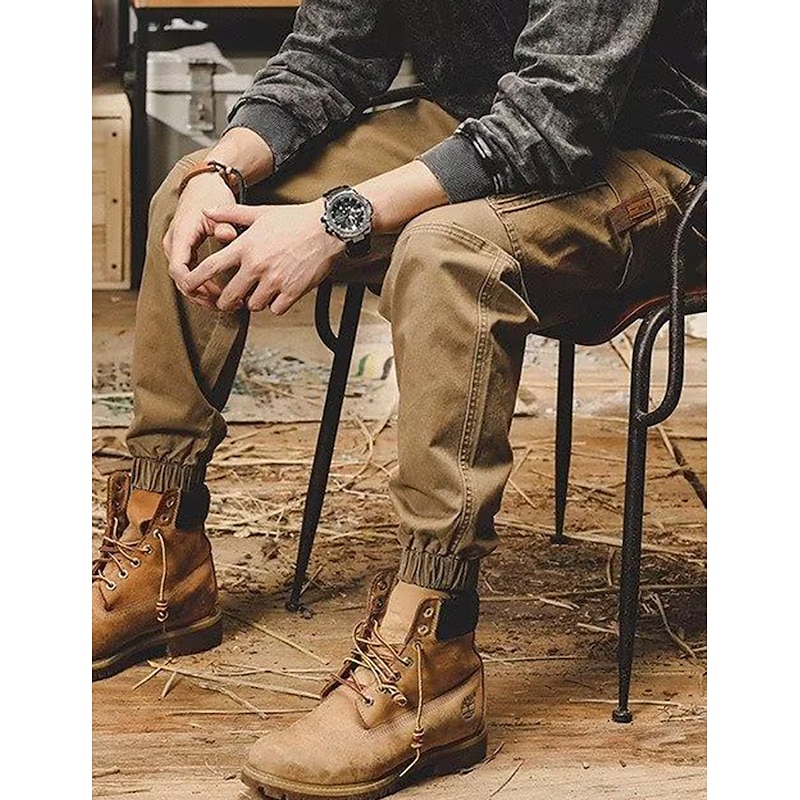 Men's Cargo Pants Cargo Trousers Techwear Pocket Drawstring Elastic Waist Plain Comfort Breathable Outdoor Daily Going out Fashion Casual Black Khaki4