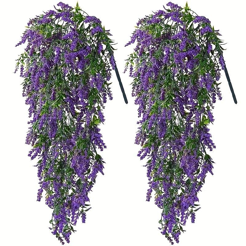 4 Bundles Artificial Lavender Hanging Flower Bouquet Vine Hanging Plants Fake Ivy Vine Leaves For Patio Home Bedroom Wedding Indoor Outdoor Wall Decor, Home Decor, Aesthetic Room Decor2