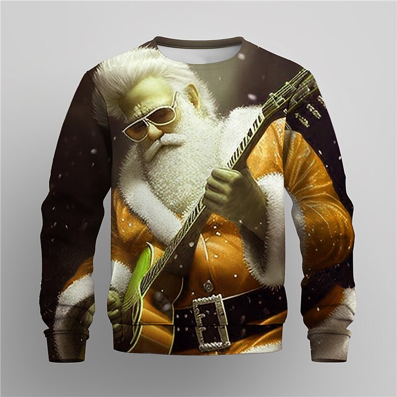 Men's Graphic Santa Claus Merry Christmas Sweatshirts Sweatshirt Golf Pullover Sweatshirt Long Sleeve Sweatshirt Crew Neck Fashion Daily Casual 3D Print Vacation Holiday Going out Print Spring &  Fall2