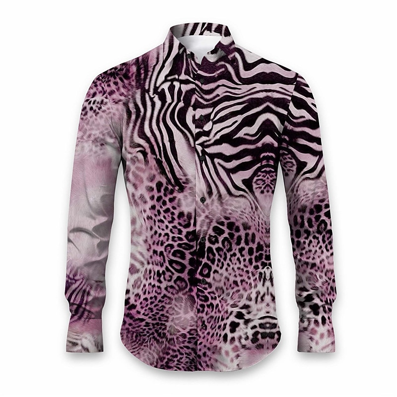 Men's Leopard Animal Fur Pattern Shirt Button Up Shirt Long Sleeve Abstract Daily Wear Going out Fall & Winter Turndown Print Button-Down Yellow Pink Red Blue Purple4