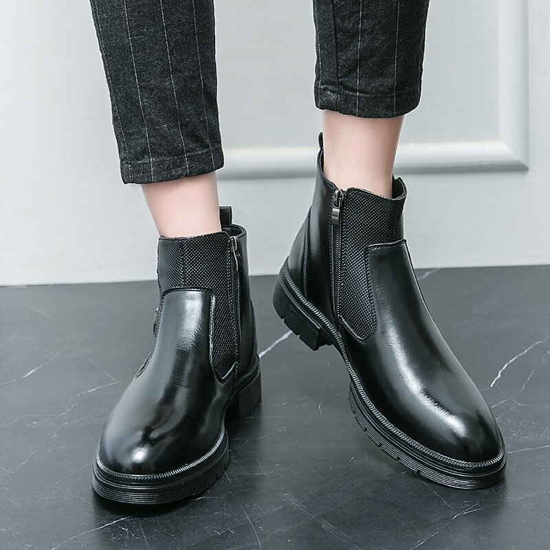 Men's Navy Blue Faux Leather Chelsea Boots, Double Buckle Ankle Boots with Elastic Side for Stylish Durable Wear 5