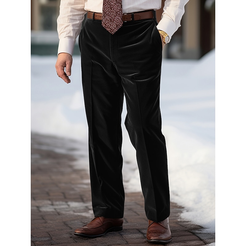 Men's Dress Pants Trousers Suit Pants Velvet Pants Pocket Straight Leg Plain Comfort Breathable Outdoor Daily Going out Fashion Casual Black Wine3