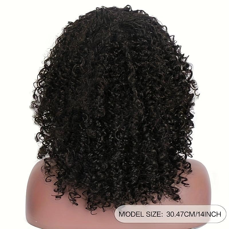Black 14 Inch Afro Curly Kinky Hair Wigs With Side Bangs For Women Synthetic Fiber Kinky Curly Wigs Natural Looking Hair Wigs4