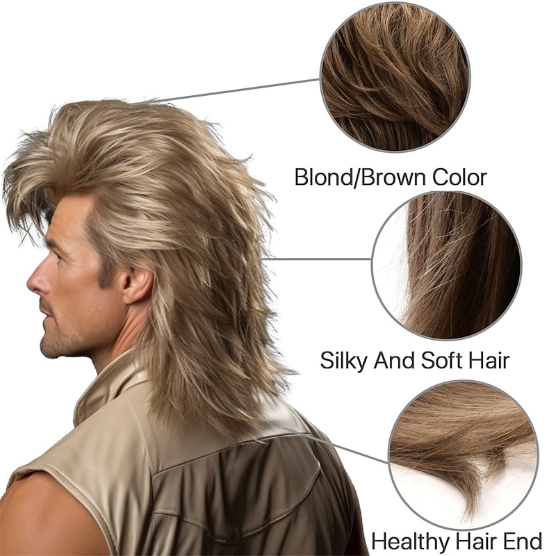 Blonde Mullet wig|Adult Funny Wigs for Men|Pop Rock Wig|Joe Dirt Wig for 70s|80s Wig4