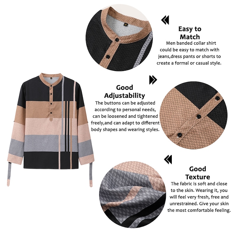 Men's Striped Geometric Pattern Geometry Shirt Button Up Shirt Long Sleeve Fashion Streetwear Designer Casual Going out Summer Spring Fall Stand Collar Print Blue-Green Yellow Black / Purple Red2