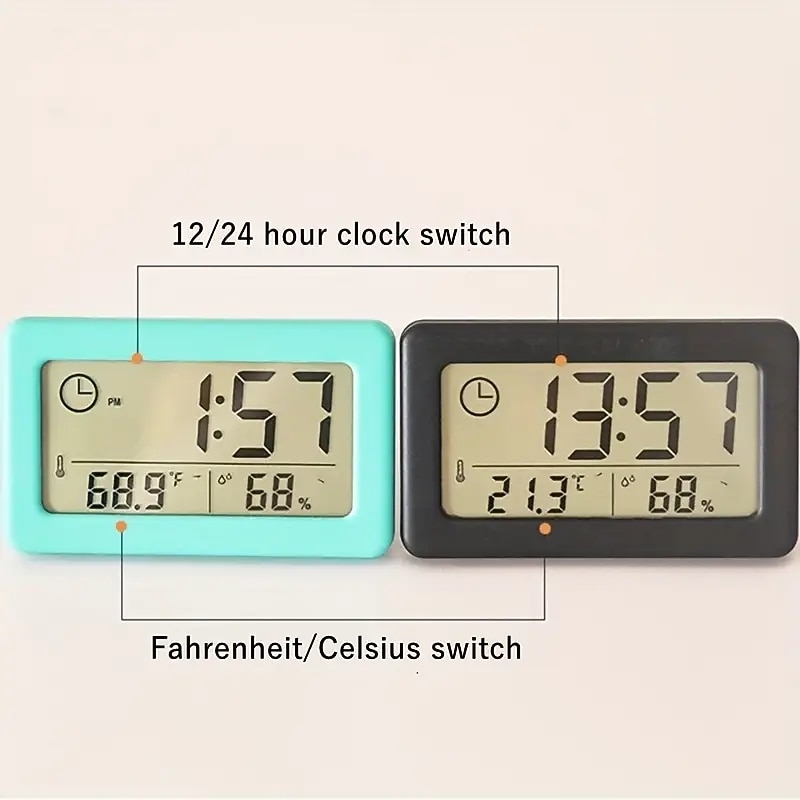 LCD Digital Clock Mute Desktop Clock Temperature Sensor Battery Powered LED Electronic Alarm Clocks Bedroom Indoor Wall Clocks3