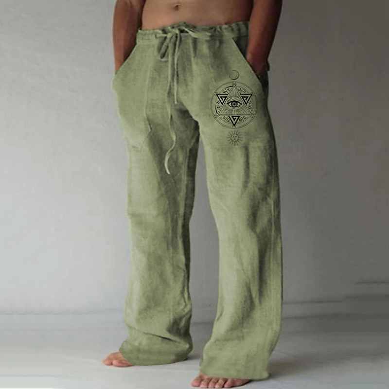 Men's Viking Pants Trousers Mid Waist Casual Outdoor Street Going out Spring &  Fall Black White Green