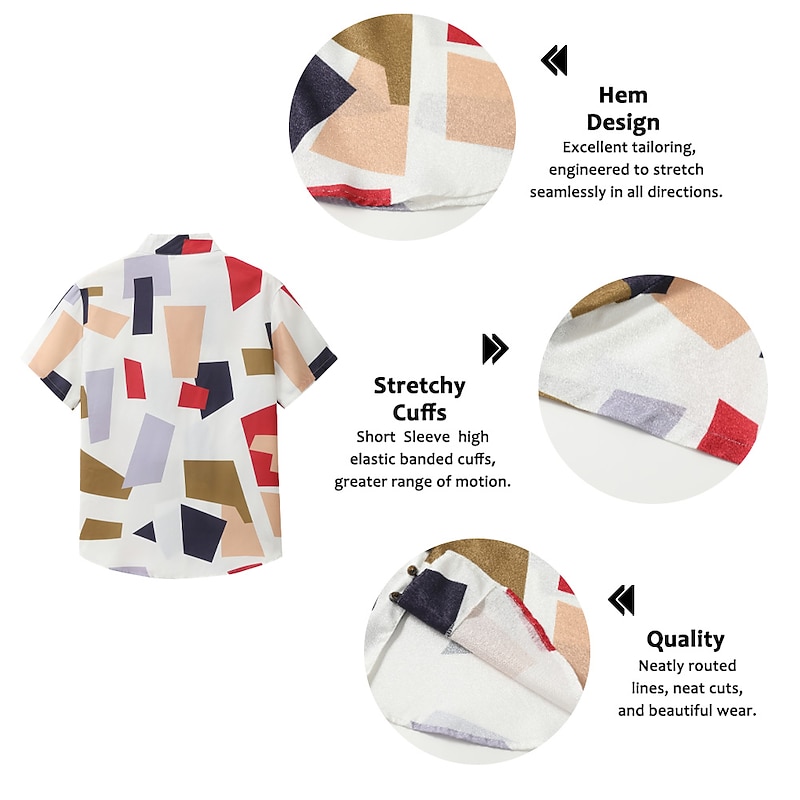 Men's Geometric Pattern Geometry Graffiti Shirt Button Up Shirt Short Sleeve Fashion Streetwear Designer Outdoor Vacation Daily Summer Spring Stand Collar Print White+Red White & Blue White Yellow3