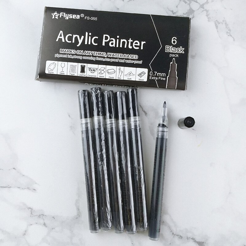 Acrylic Paint Pens 6pcs/Pack Black White Paint Markers Paint Pens For Rock Painting Stone Ceramic Glass Wood Plastic Glass Metal CanvasDrawing Water-Based Acrylic Paint SetsPerfect For Easter Dec3