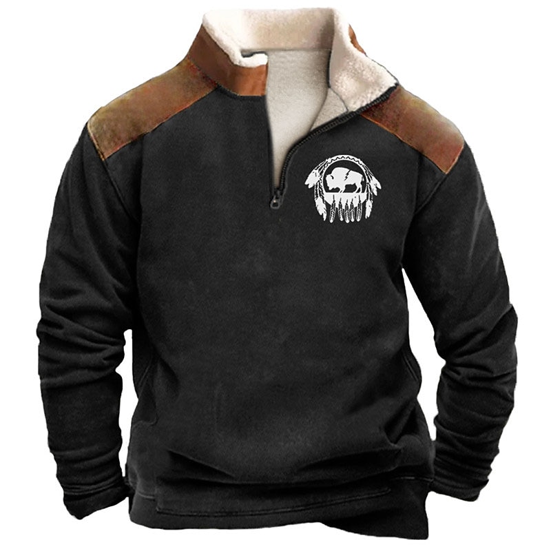 Men's Graphic Cowboy Sweatshirts Sweatshirt Zip Sweatshirt Long Sleeve Sweatshirt Quarter Zip Daily Casual Vintage Retro 3D Print Vacation Holiday Going out Print Fleece Fall & Winter4