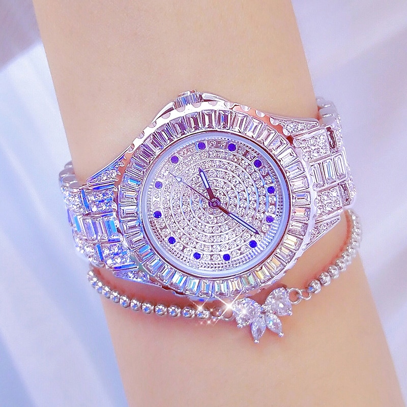 Wrist Watch Quartz Watch for Women Full Diamond Crystal Analog Quartz Glitter Fashion Luxury Bling Rhinestone Bracelet Stainless Steel2