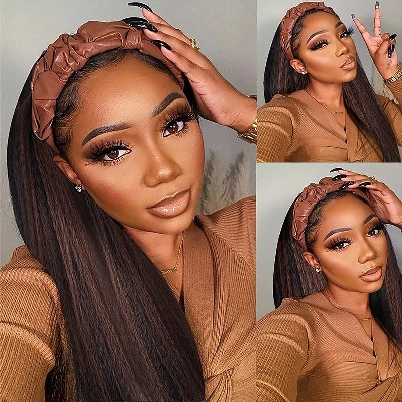 24Inch Kinky Straight Headband Wigs For Women Synthetic Headband Wig Long Kinky Yaki Straight Hair Wigs