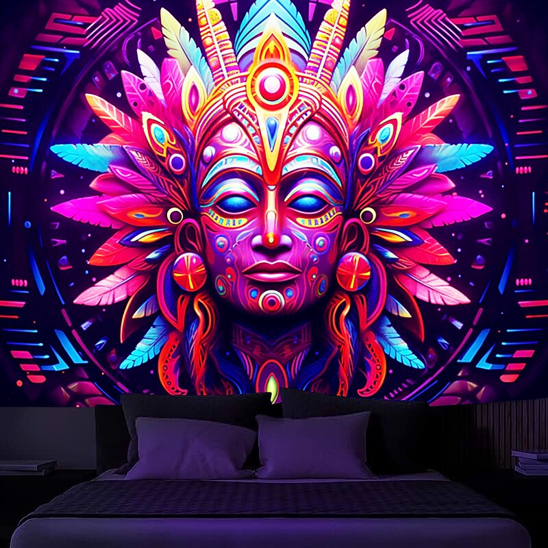 Blacklight Tapestry UV Reactive Glow in the Dark Glow Party Neon Trippy Misty Pharaoh Egypt Hanging Tapestry Wall Art Mural for Living Room Bedroom2