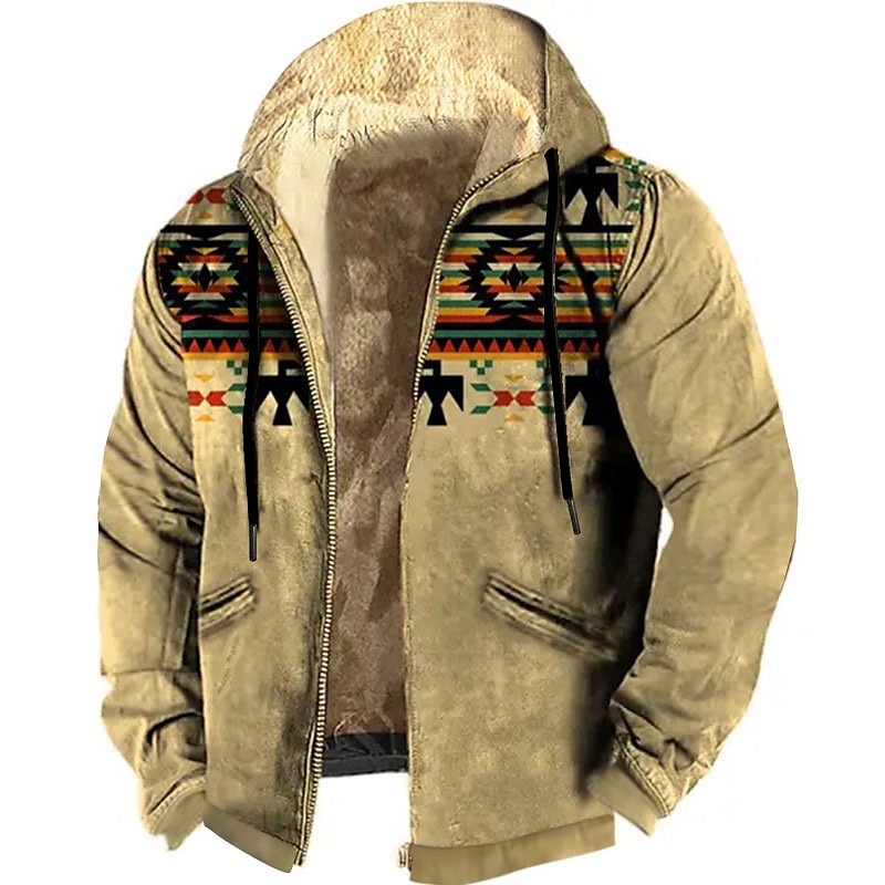 Men's Tribal Graphic Prints Hoodie Hoodies Sweatshirt Daily Classic Long Sleeve Hooded Vacation Holiday Going out Blue Green Fleece Winter Designer