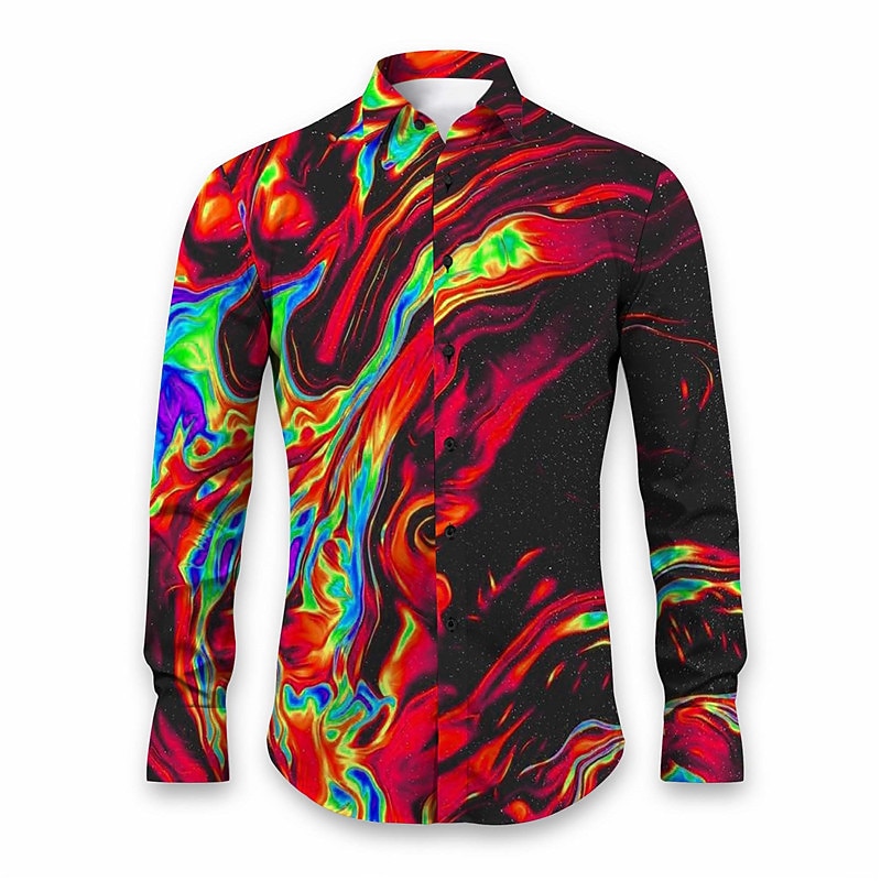 Men's Geometric Pattern Gradual Shirt Button Up Shirt Long Sleeve Abstract Daily Wear Going out Fall & Winter Turndown Print Button-Down Red Dark Navy Blue Purple Orange4