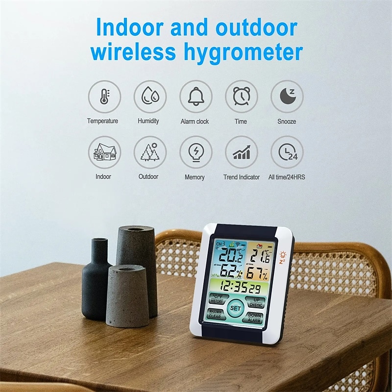Indoor Outdoor Thermometer Wireless Digital Hygrometer Thermostat Temperature & Humidity Monitor with Touchscreen LCD Backlight3