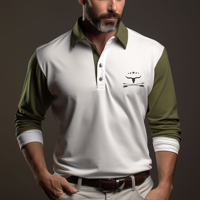 Men's Western Wear Polo Shirts Golf Shirt Long Sleeve Polo Shirts Collared Shirts Vintage Casual Vacation Wear Party Outfits 3D Print Buttons Fall & Winter Black Blue Brown4