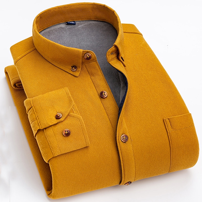 Men's Shacket Solid / Plain Color Vacation New Year Yellow Red Dark Navy Blue Long Sleeve Classic Collar Fall / Winter Clothing Apparel Print