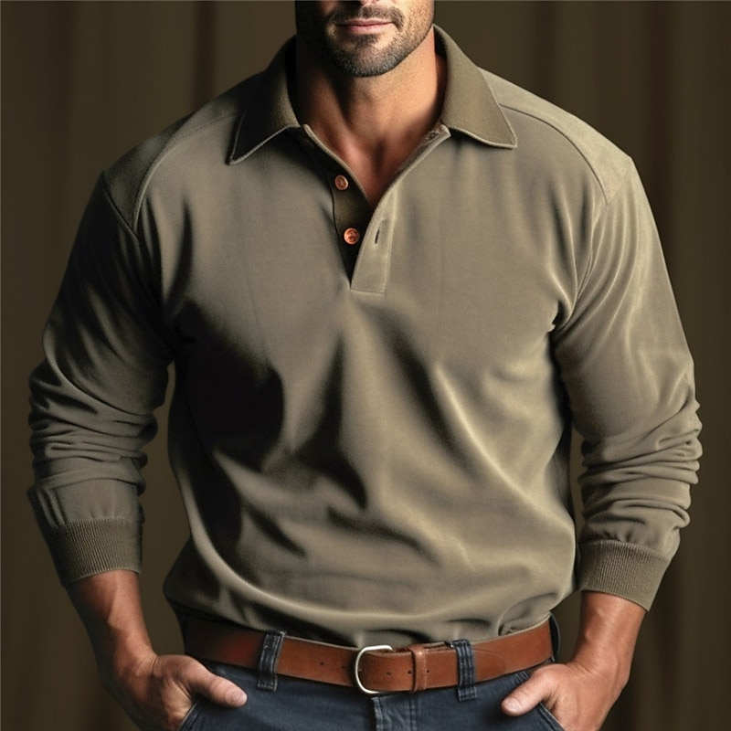 Men's Button Up Polos Polo Shirt Casual Sports Lapel Long Sleeve Fashion Basic Plain Button Spring &  Fall Regular Fit White Blue Khaki Dark Gray Button Up Polos2