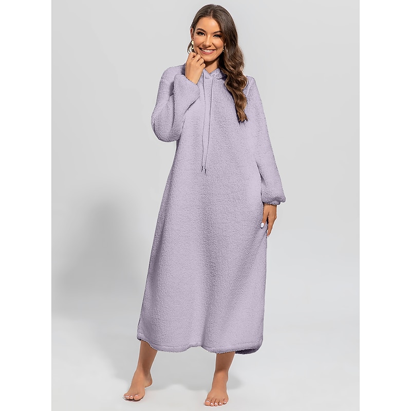 Women's Loungewear Nightshirt Dress Pure Color Casual Comfort Soft Home Daily Going out Coral Fleece Coral Velvet Warm Hoodie Long Sleeve Fall Winter Home Outfits2
