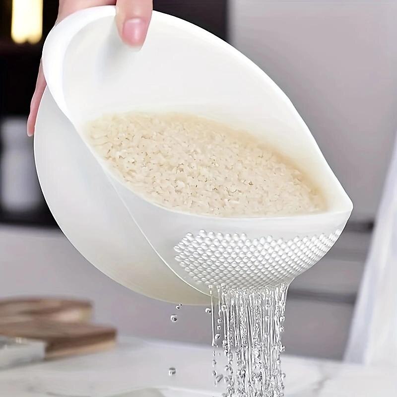 1pc Plastic Rice Washing Washing Fruit Bowl With Strainer - Efficiently Wash Small Grains And Kitchen Gadgets.
