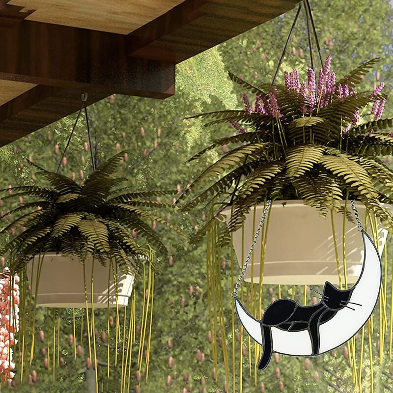 1pc Acrylic Cat On Moon Gifts Handcrafted Cat Suncatchers For Acrylic Window Hangings Cute Cat Decor Housewarming Gift Scene Decor Room Decor Home Decor Window Decoration Pendant Holiday Party4