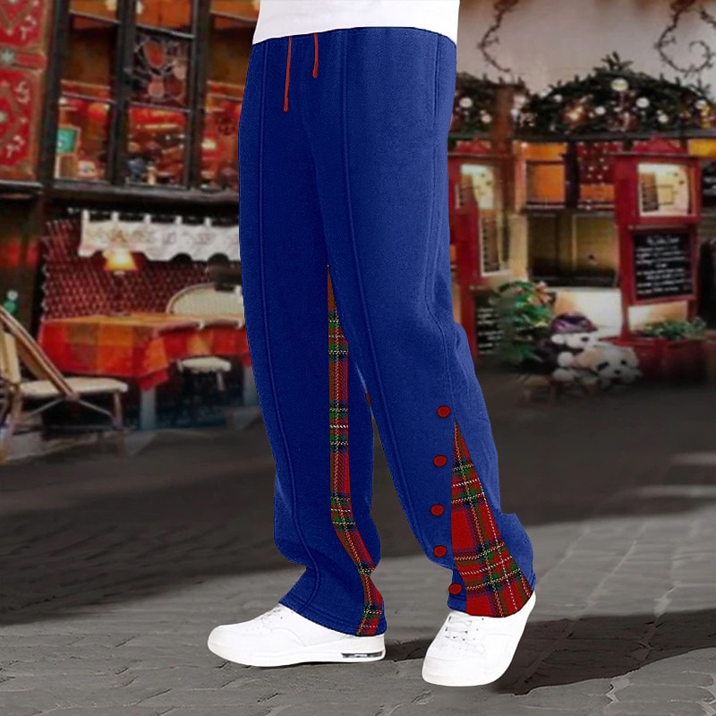 Men's Sweatpants Joggers Trousers Drawstring Elastic Waist Straight Leg Plaid Patchwork Comfort Breathable Christmas Daily Holiday Sports Fashion Black White4