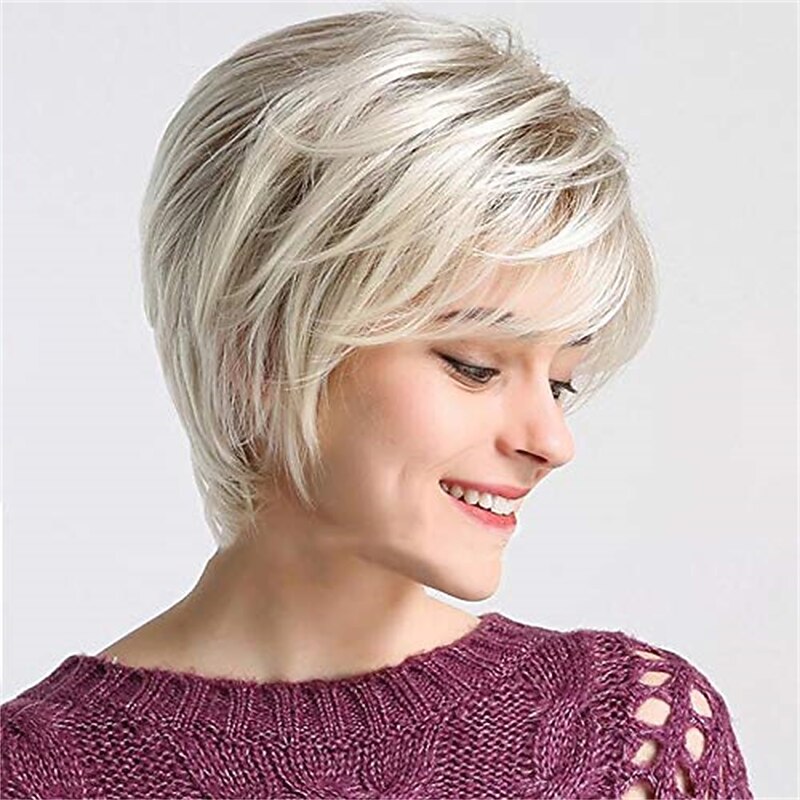 Short Layered Blonde Wigs for Women Synthetic Heat Resistant Cosplay Pixie Wig with Wig Cap2