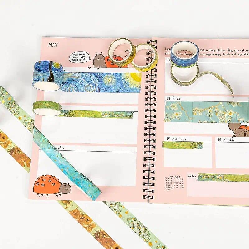 10pcs Van Gogh Washi Tape Set, Decorative Adhesive For DIY Crafts, Gift Wrapping, Scrapbooking Supplies, Bullet Journals, Planners, Party Decorations3