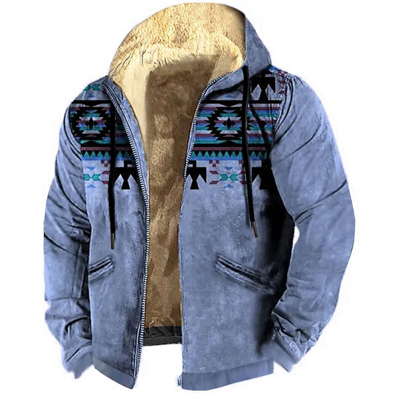 Men's Tribal Graphic Prints Hoodie Hoodies Sweatshirt Daily Classic Long Sleeve Hooded Vacation Holiday Going out Blue Green Fleece Winter Designer2