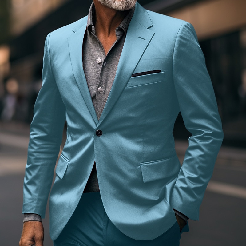 Men's Graduation Blazer Business Formal Evening Wedding Party Fashion Casual Spring &  Fall Polyester Plain Pocket Casual / Daily Single Breasted Blazer Dark Gray Black White Red2