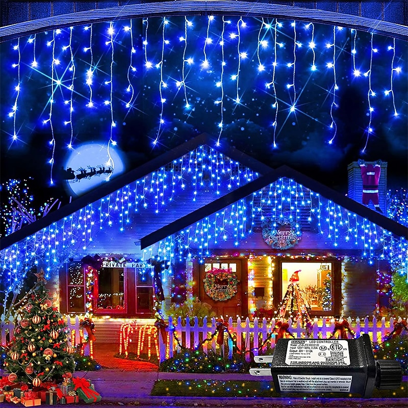 1 Pack Icicle Christmas Lights, 10M 400 LED 8 Modes and Timer With 60 Drops, Icicle Christmas Lights with Timer, Waterproof Connectable Outdoor String Lights for Holiday, Wedding, Christmas3