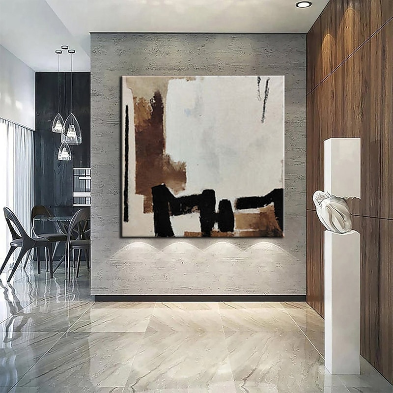 Handmade 3D Texture Art oil painting Hand Painted Oil Painting Beige Large Beige brown black Minimalist Painting Geometrical Plaster Painting home Decor ready to hang or canvas3