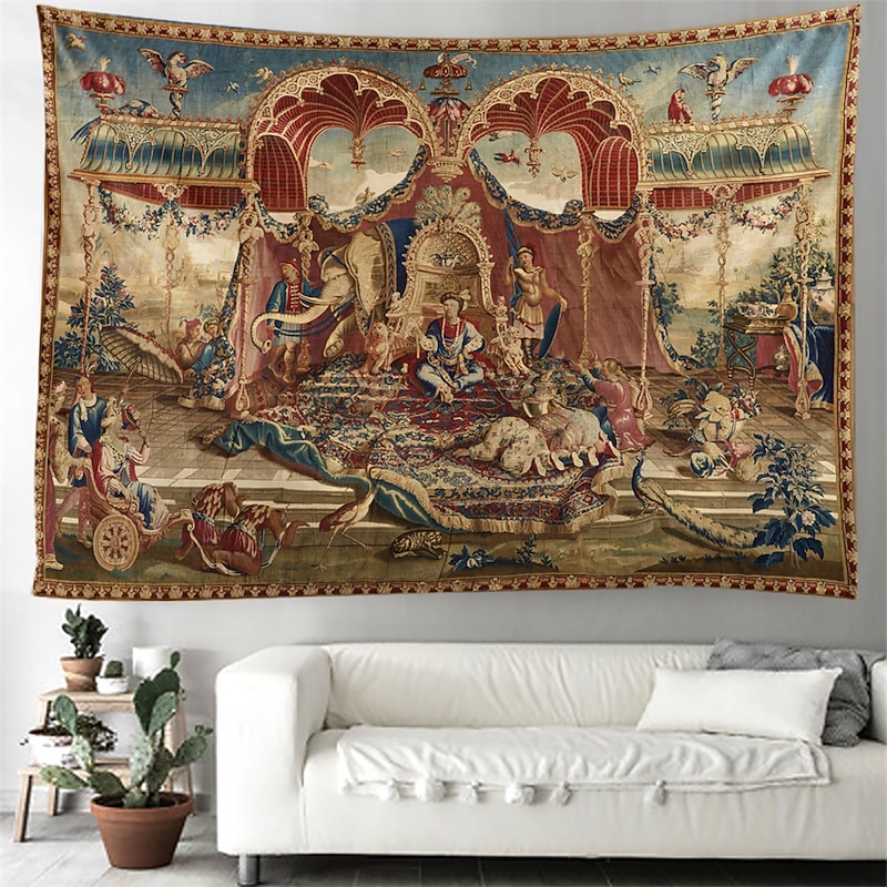 Medieval Tapestry Middle Age Tapestry Middle Age Vintage Milles Fleurs Wall Art Large Mural Decor Photograph Backdrop Blanket Curtain Home Bedroom Living Room Decoration2