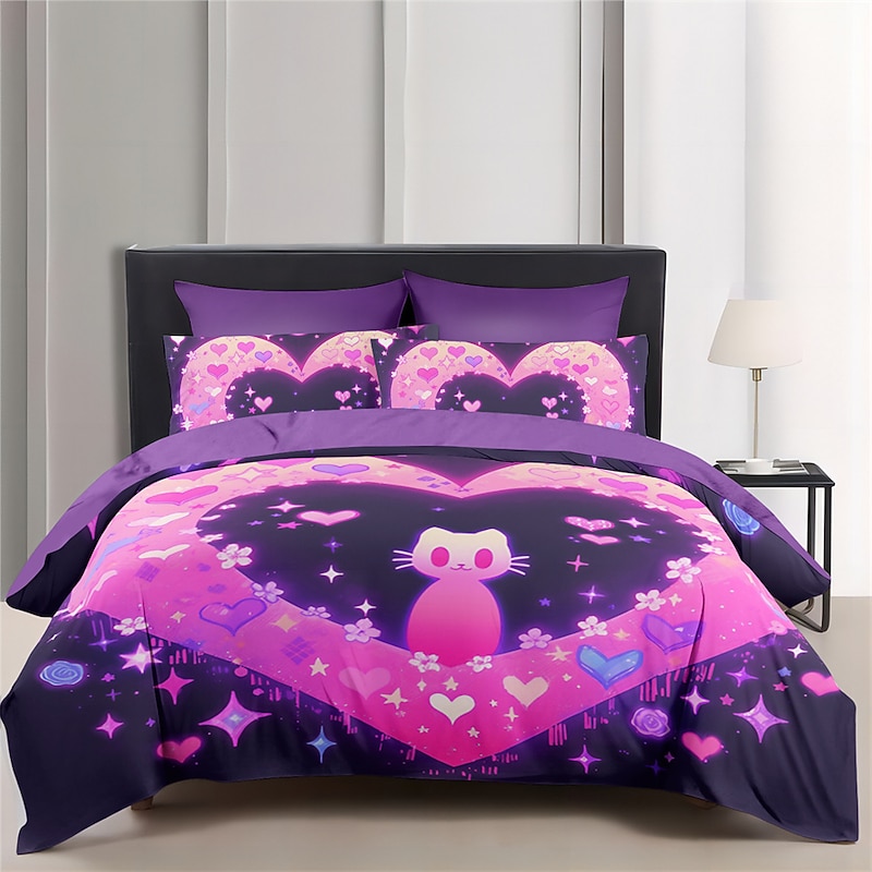 Designer Cat Heart Pet Portrait Pattern Duvet Cover Set Comforter Set Soft 3-Piece Luxury Cotton Bedding Set Home Decor Gift King Queen Duvet Cover4
