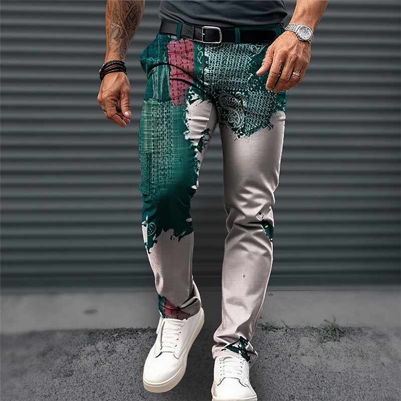 Color Block Business Abstract Men's 3D Print Dress Pants Pants Trousers Outdoor Daily Wear Streetwear Polyester Navy Blue Blue Brown S M L Medium Waist Elasticity Pants2