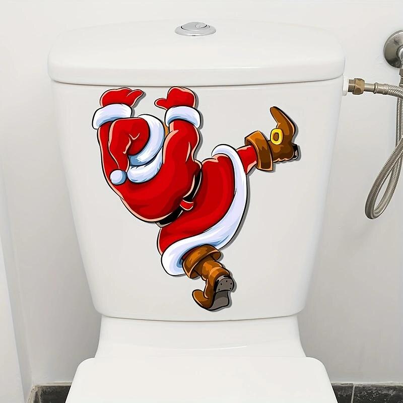 Christmas Creative Climbing Santa Claus Sticker, Toilet Lid Decorative Sticker, Toilet Lid Decorative Sticker, Toilet Lid Decal, Toilet Cover Sticker, Restroom Renovation Removable Stickers