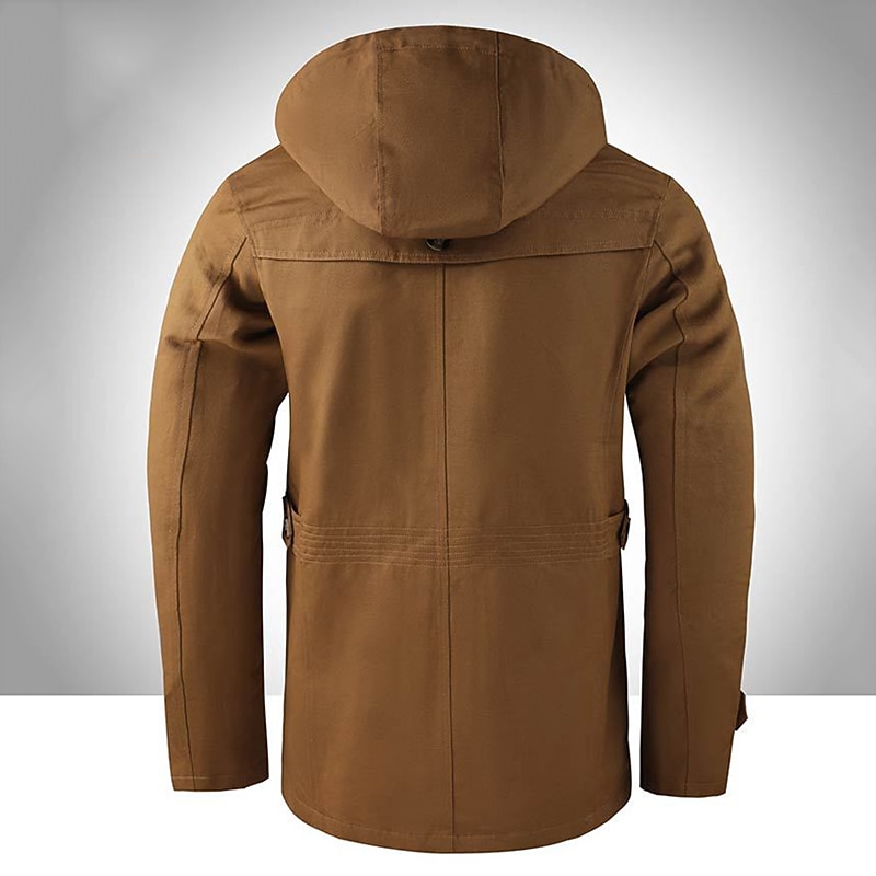 Men's Outdoor Daily Wear Warm Button Pocket Fall Winter Plain Fashion Streetwear Hooded Regular Black Brown Beige Jacket2