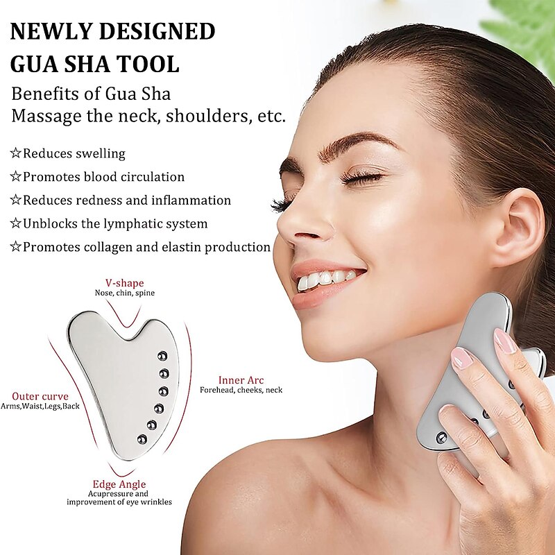 Magnetic Gua Sha Tool Stainless Steel Scraper Facial Massage Face Lift Skin Tightening Cooling Metal Contour Reduce Puffiness3