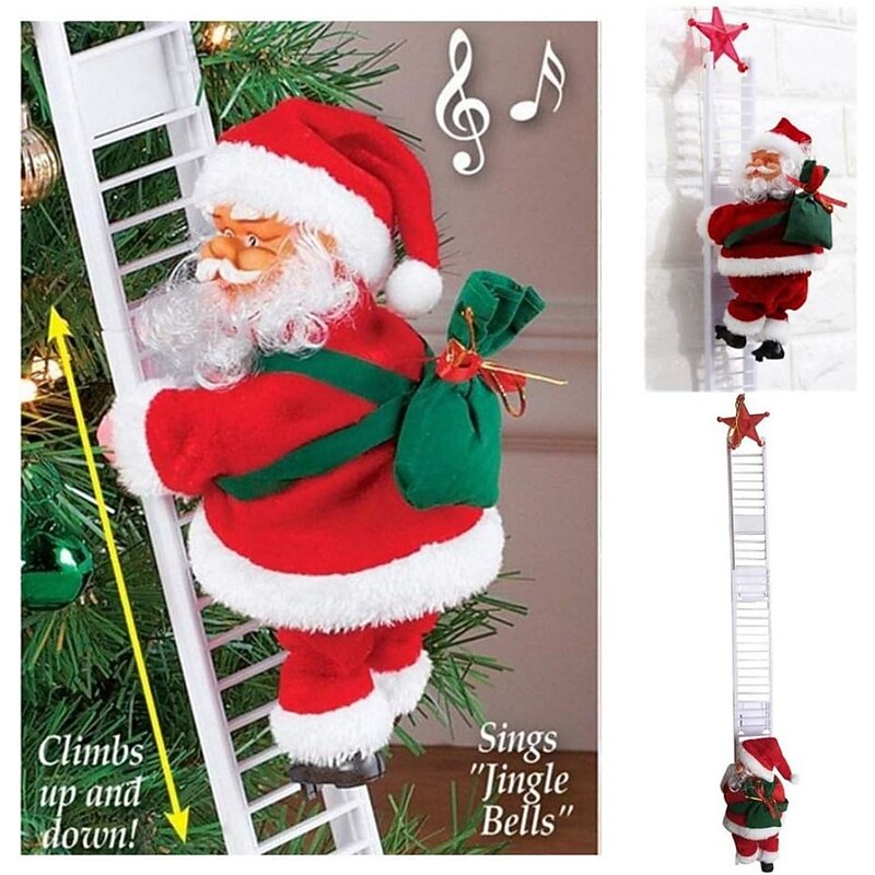 Christmas Climbing Santa Claus Toy Xmas Electric Santa Claus Climbing Ladder, Mr. Santa Claus Climbing Up Down Xmas Toy Funny Climbing Santa Music Figurine(Random color Ladder)2
