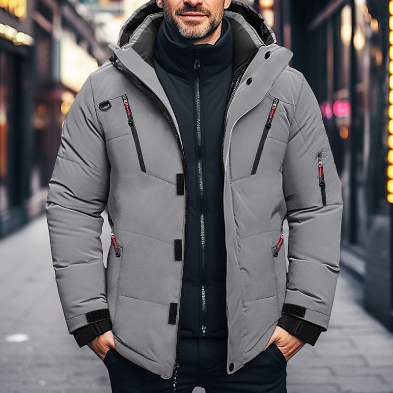 Men's Winter Coat Winter Jacket Puffer Jacket Zipper Pocket Polyster Pocket Outdoor Date Casual Daily Regular Fashion Casual Thermal Warm Windproof Winter Plain Black Blue Orange Army Green Puffer2