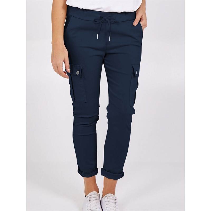 Women's Cargo Pants Pants Trousers Plain Mid Waist Full Length Dark Grey Fall4