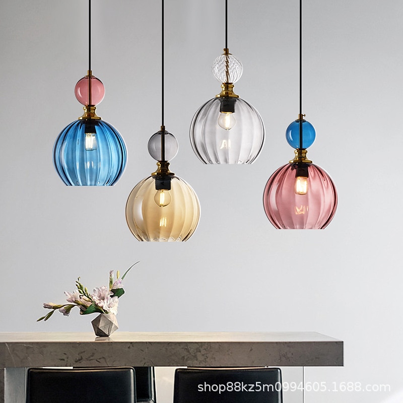 Nordic Style Glass Pendant Lamp, Creative Colored Glass Hanging Lamp Lampshade, Flush Mount Ceiling Chandelier, E27 Screw Single Pendant Light, Cafe Decoration Lighting Fixtures 110-240V2