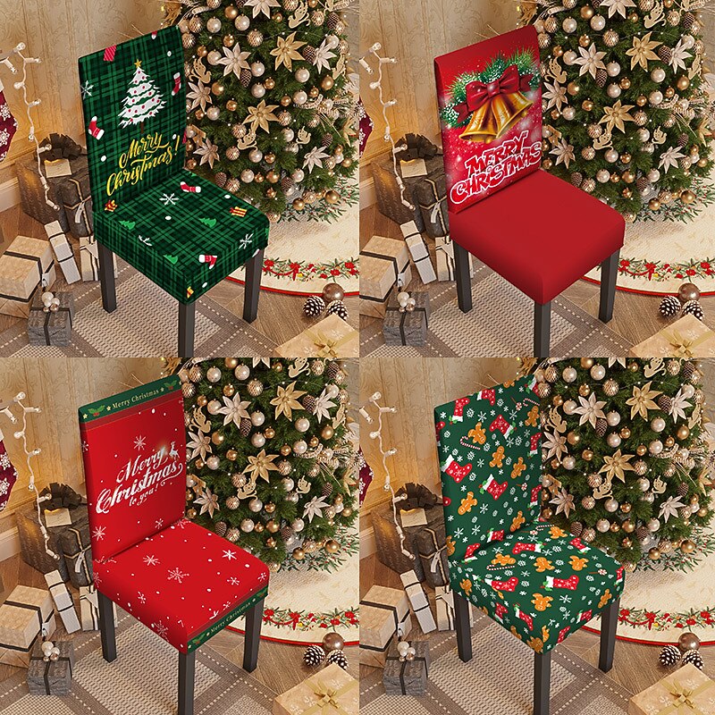 Christmas Dining Chair Covers, Stretch Xmas Parsons Chair Slipcovers Seat Protector Washable Spandex Kitchen Chair Cover for Dining Room